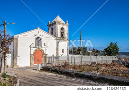 Facade of the Church of Saint Mary of the castle, Alcacer do Sal, Lisbon coast, Portugal Facade of the Church of Saint Mary of the castle, Alcacer do Sal, Lisbon coast, Portugal 128426385