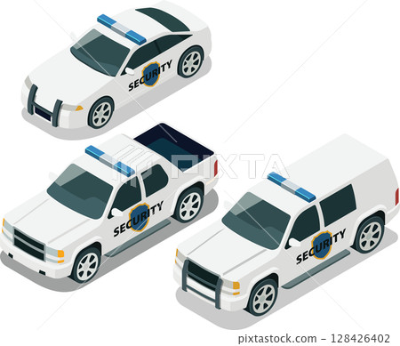 Isometric corporate security patrol vehicles 128426402