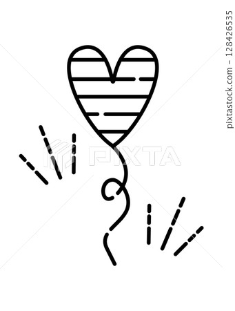 Air balloon in shape of heart, vector black line icon 128426535