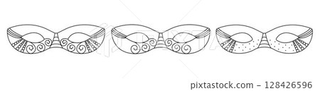 Monochrome masquerade masks set, black line vector illustration collection Monochrome masquerade masks set, black line vector illustration collection 128426596