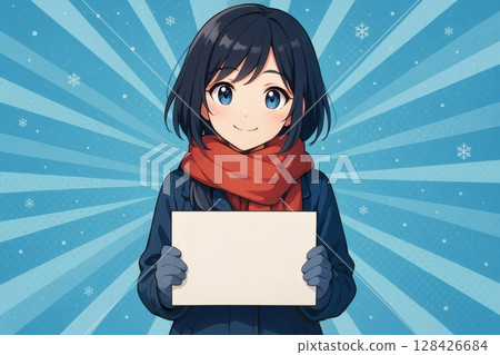 Pop art cartoon characters with blank signboard 128426684