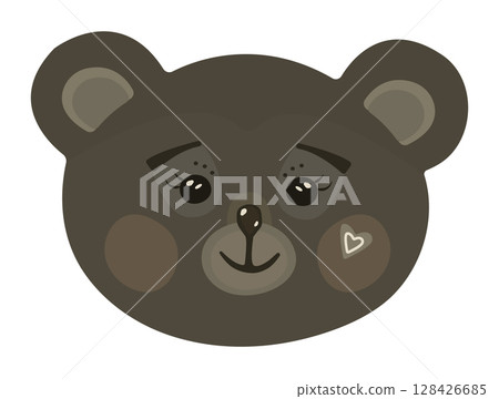 Cute brown bear muzzle, cartoon illustration 128426685