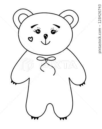 Kawaii black and white bear, cute preppy monochrome illustration 128426743