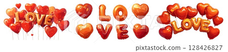 air red balloons heart. balloon love set, gold valentine romance decor gift holiday vector illustration 128426827