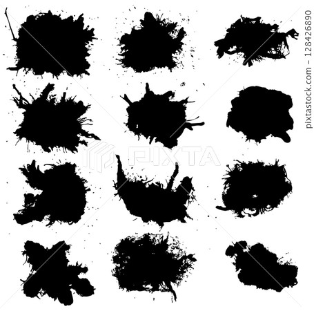 Set of Black Ink Splatter Stains and Drips 128426890