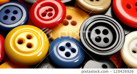 Colorful Shiny Buttons Fashion Texture Background Bright Red Yellow Blue art craft macro image 128426926