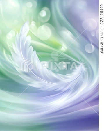 Soft White Feather Abstract Background Pastel Green Purple Swirls Dreamy Light Bokeh Elegant Design 128426996