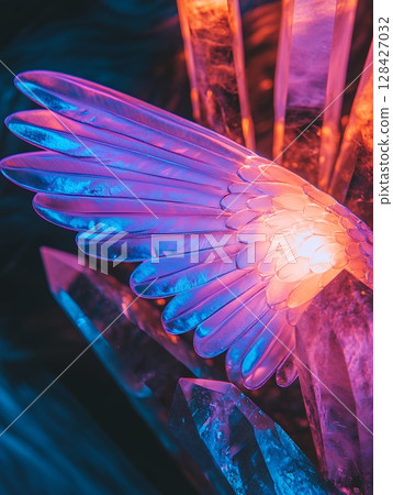 Neon Pink Purple Angel Wings Crystal Background Fantasy Art glow blue image light color magic shine 128427032