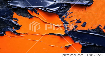 Abstract Orange and Navy Blue Impasto Painting Texture Background Art Oil Art Bold Bold Color Style 128427220