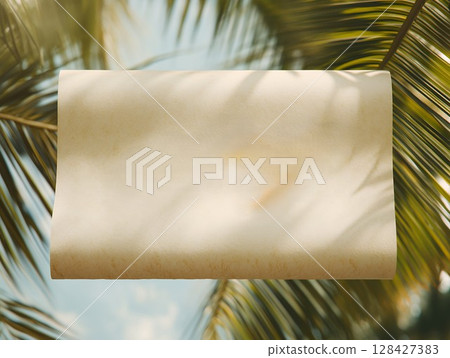 Elegant Tropical Palm Leaves Background Design Art Gold Font Card Text 128427383