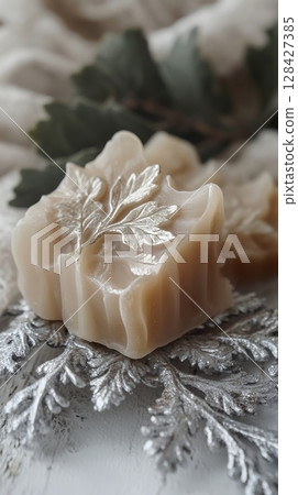 Elegant Beige Artisan Soap with Silver Leaf Design Natural Handmade Luxury Spa bar zen body care Elegant Beige Artisan Soap with Silver Leaf Design Natural Handmade Luxury Spa bar zen body care 128427385