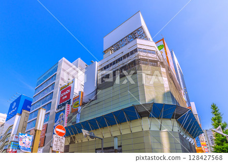 Tokyo cityscape in Japan - View of the Akihabara Chuo Dori development project ground demolition work 128427568