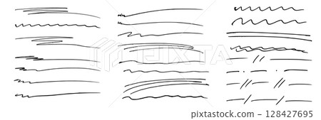 Set of underlines and accent lines with black marker 128427695