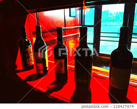 Bottles of wine on display 128427874