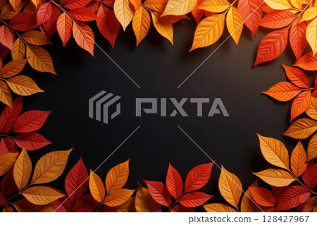 Vibrant leaves on a dark background. 128427967