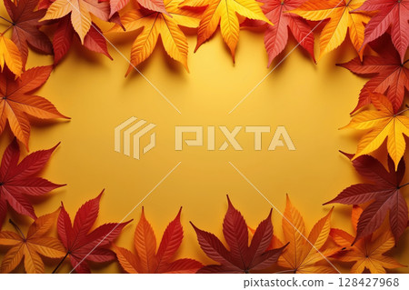 Vibrant leaves on yellow background. 128427968