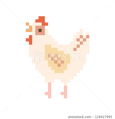 Cute Pixel Art Chicken Retro 8-Bit Farm Bird Illustration for Game or Kids Design 128427995