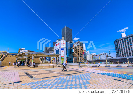 Tokyo cityscape in Japan, looking towards the Iriya ticket gate at Ueno Station. Towards a new era 128428156