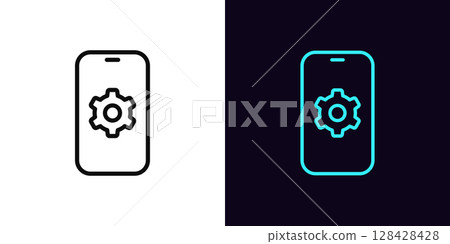 Outline phone setting icon, with editable stroke. Phone customization icon, smartphone system configuration. Phone software optimization, mobile system settings, smartphone service. Vector icon 128428428