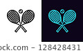 Outline tennis racket icon, with editable stroke. Rackets crosshair with ball, tennis game icon. Two rackets cross sign, tennis tournament and championship, sport court for training. Vector icon 128428431