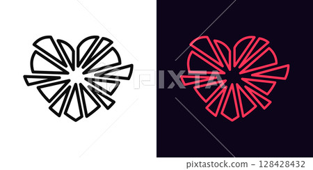 Outline broken love icon, with editable stroke. Broken heart fragments, fragile love relationship. Shattered heart with glass shards, destroyed love, hurt feeling, heartbreak pain. Vector icon Outline broken love icon, with editable stroke. Broken heart fragments, fragile love relationship. Shattered heart with glass shards, destroyed love, hurt feeling, heartbreak pain. Vector icon 128428432