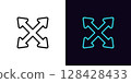 Outline scale arrow icon, with editable stroke. Scale size icon with arrow cross, expand interface. Full screen, increase display size, enlarge scale, zoom control, resize tool, maximize. Vector icon 128428433