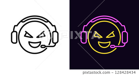 Outline gamer emoji icon, with editable stroke. Esports gamer with headset, cybersport commentator. Player emoticon in headphones, video game geek, esports sportscaster, gaming match. Vector icon Outline gamer emoji icon, with editable stroke. Esports gamer with headset, cybersport commentator. Player emoticon in headphones, video game geek, esports sportscaster, gaming match. Vector icon 128428434