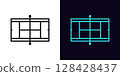 Outline tennis court icon, with editable stroke. Tennis field scheme with line marking. Tennis stadium and sport arena, gaming court and training playground, top view of play field layout. Vector icon 128428437