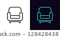 Outline armchair icon, with editable stroke. Soft armchair for living room, comfortable sofa. Home furniture and house decoration, cozy interior, soft couch, furniture shop, relax room. Vector icon 128428438