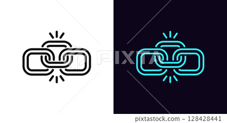 Outline chain icon, with editable stroke. Durable chain icon, digital link. Reliable connection, data share by link, hyperlink, network security, secure connection technology, attach data. Vector icon 128428441