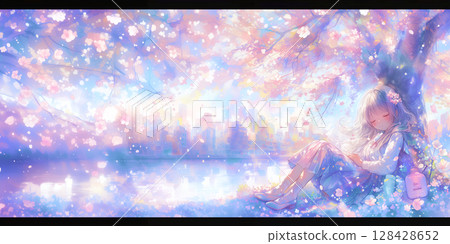A girl sitting and lost in thought watercolor illustration 128428652
