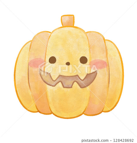 萬聖節南瓜水彩人物插圖 | 使用輕線條繪製的柔和南瓜 128428692