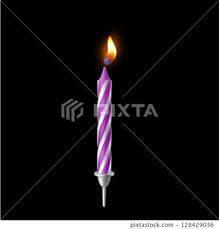 Vector realistic, with purple stripes, burning flame and stand candle. Vector realistic, with purple stripes, burning flame and stand candle. 128429036