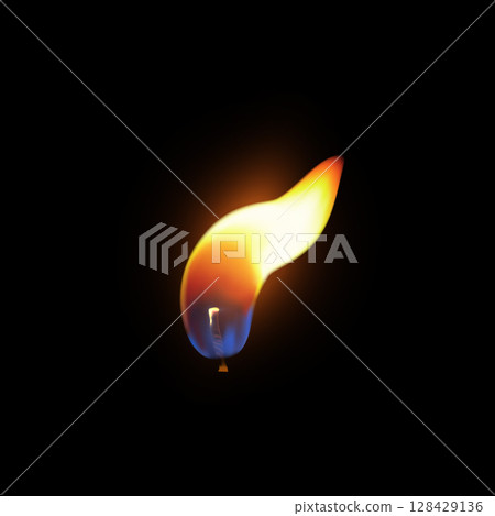 Realistic burning flame shape with wick, glow effect. 128429136