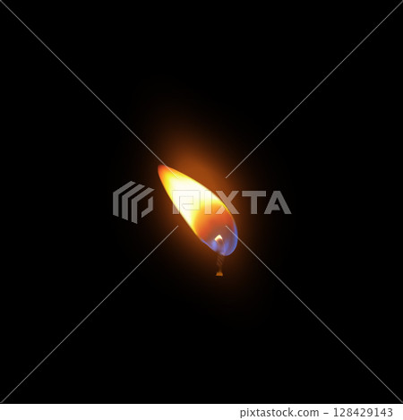 Fiery candle flame on wick. Isolated realistic icon. 128429143