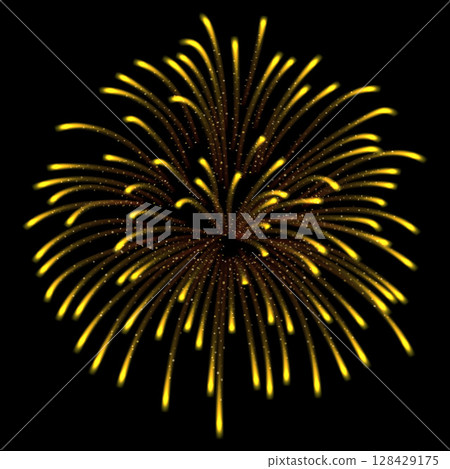 Vector illustration of yellow neon color firework explosion with small glowing particles. Vector illustration of yellow neon color firework explosion with small glowing particles. 128429175