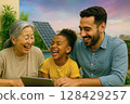 Diverse Family Using Solar Energy Technology Green Sustainable Living 128429257