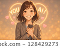 一位年輕女子在與人工智慧進行溫馨對話後露出了笑容 128429273