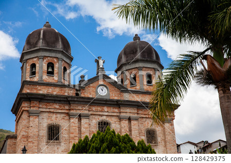Our Lady of the Immaculate Conception Church at the beautiful colonial town of Concepcion in Antioquia, Colombia. 128429375