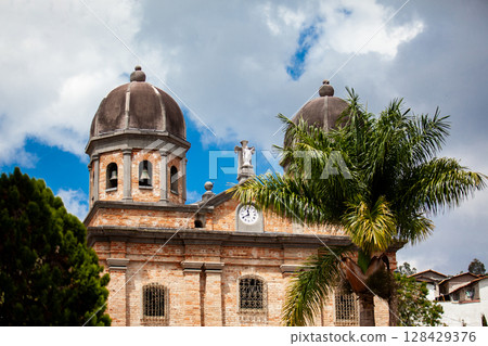 Our Lady of the Immaculate Conception Church at the beautiful colonial town of Concepcion in Antioquia, Colombia. 128429376