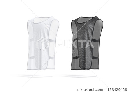 Blank black and white football practice vest with straps mockup Blank black and white football practice vest with straps mockup 128429438