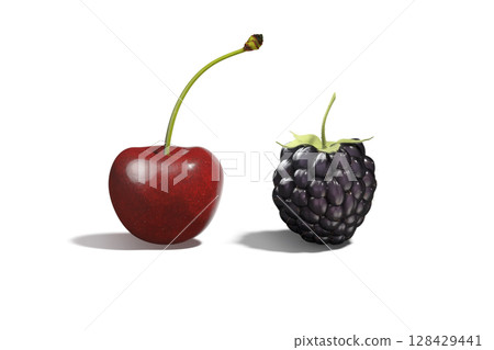 Cherry and blackberry mockup set, front view, isolated Cherry and blackberry mockup set, front view, isolated 128429441
