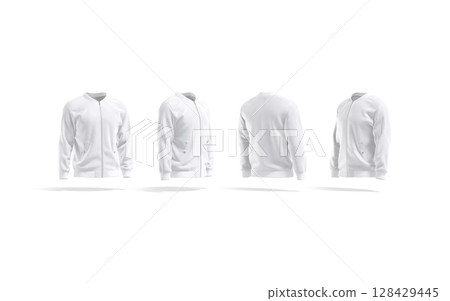 Blank white bomber jacket mockup, different angles views 128429445