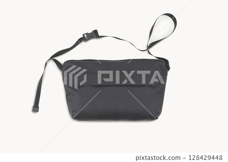 Blank black leather waist bag mockup, ai generated 128429448