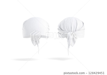 Blank white bandana head wrap mockup, front and back view 128429451