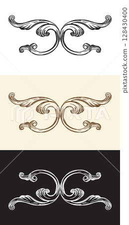 Swirl baroque style decorative engraving elements vector 128430400