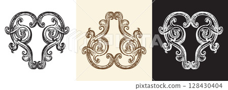 Hand drawing retro baroque design element vector Hand drawing retro baroque design element vector 128430404
