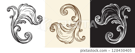Retro engraving baroque design element vector illustrations 128430405