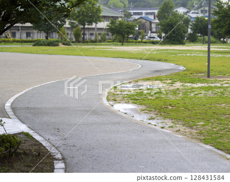 A park wetted by rain 128431584