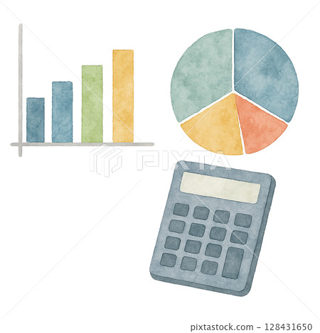 Business graph and calculator watercolor illustration 128431650